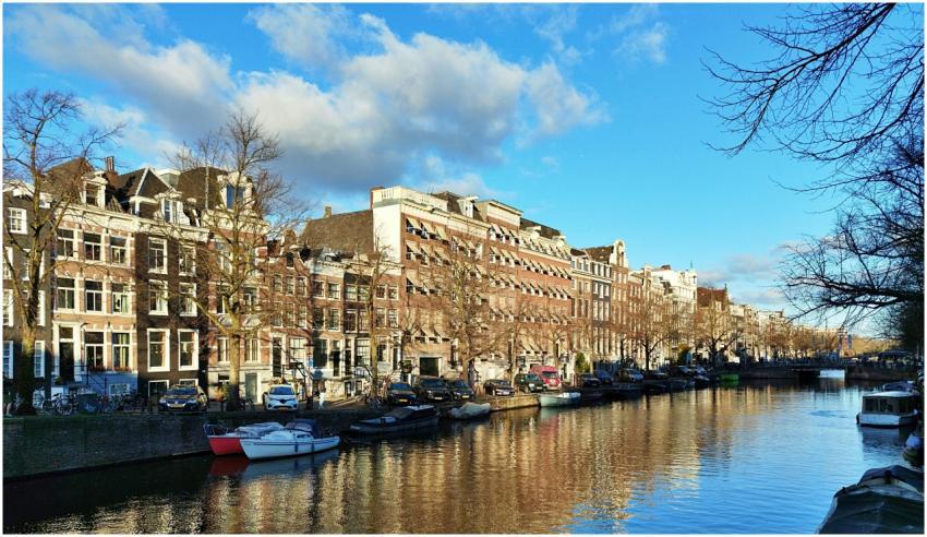 Charming Amsterdam canal view with historic buildi