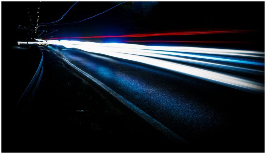 Long exposure shot of vibrant light trails on a hi