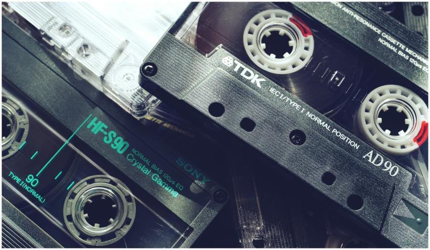A nostalgic close-up of vintage cassette tapes sho