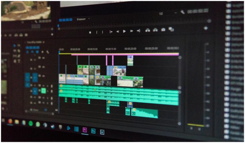 Close-up of a video editing timeline interface on