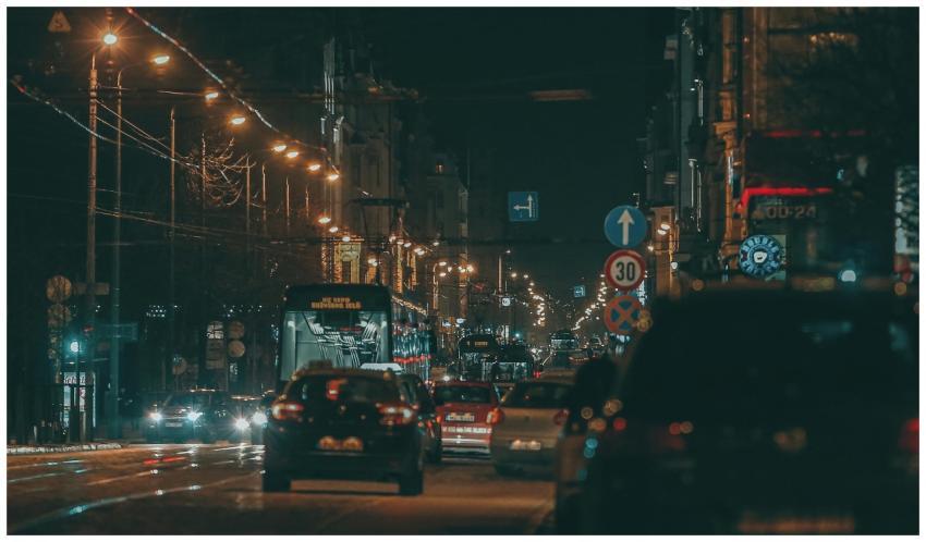 Dynamic night scene showcasing bustling traffic an