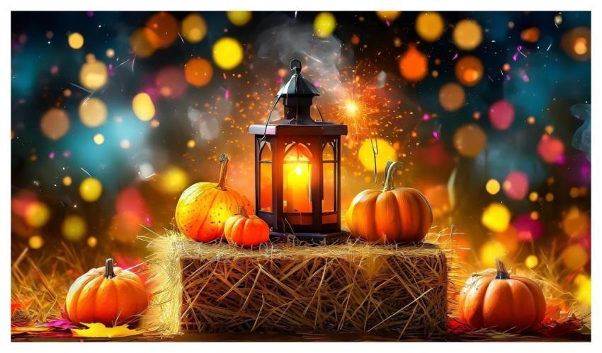 Ai Generated Pumpkins Halloween Background Lantern