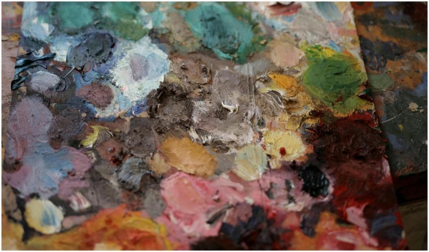 Close-up shot of a colorful oil paint palette show