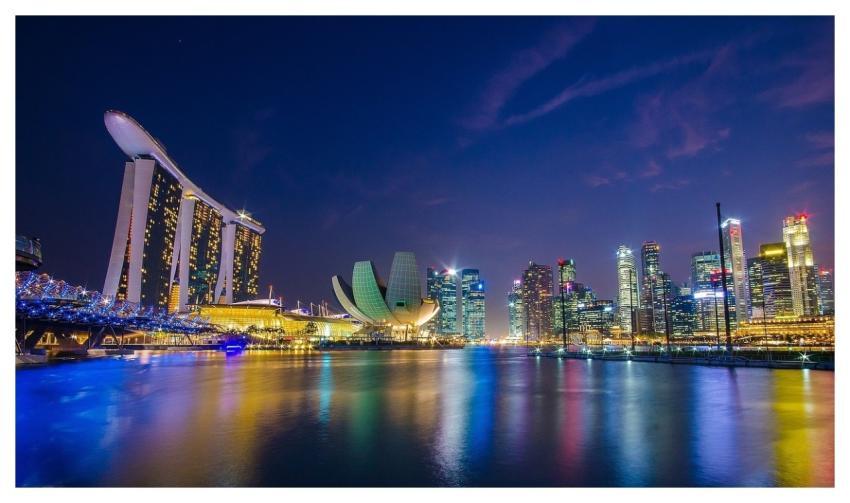 Singapore Marina Bay Figure Night City Mosaic