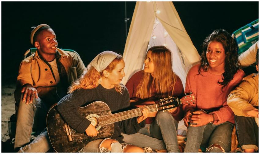 A group of friends enjoying music and togetherness