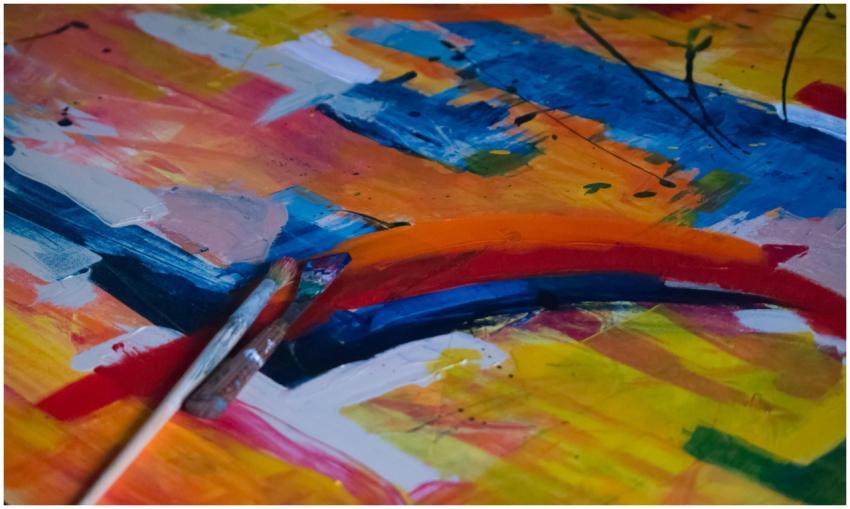 Colorful abstract painting featuring vivid brush s