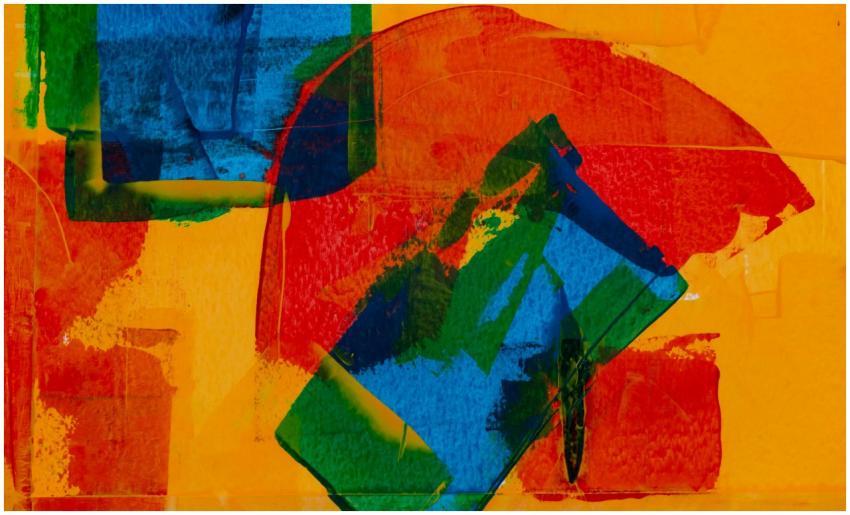 Colorful abstract acrylic artwork with a dynamic c