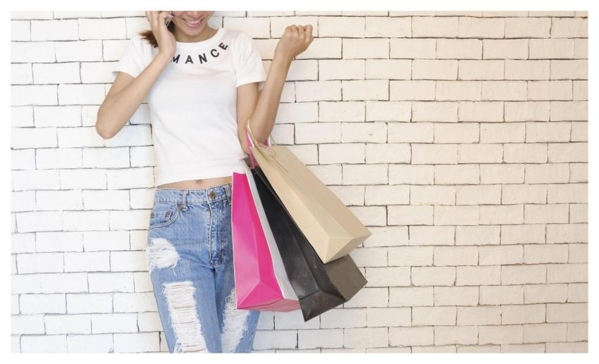 Girl Shopping Bags Standing Talking