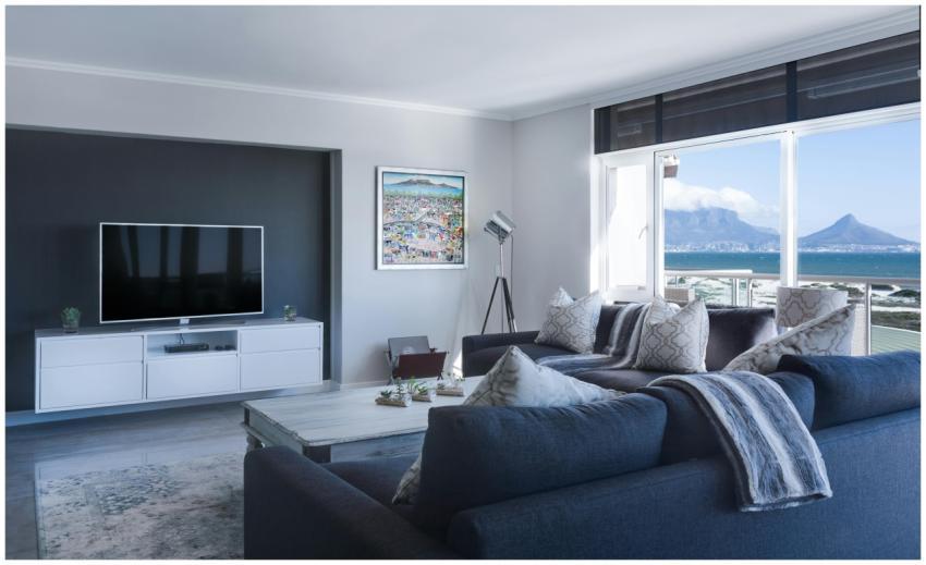 Stylish living room with a view of Table Mountain,