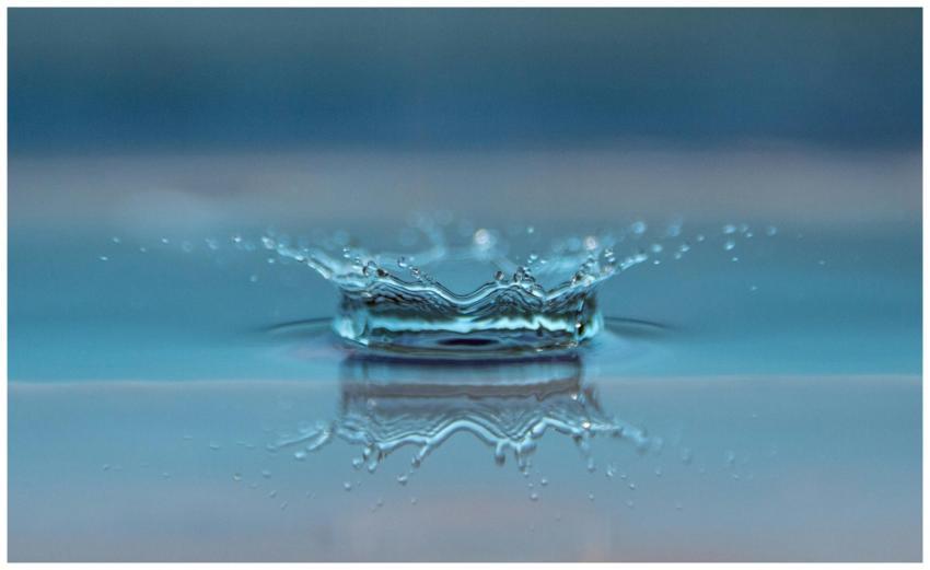 Macro shot of a water droplet creating a ripple ef