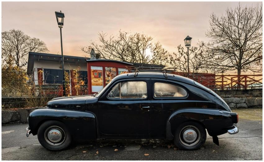 Vintage Black Car Sunset
