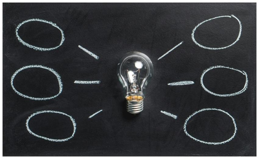 A lightbulb on a chalkboard symbolizes creativity,