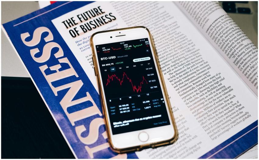 Close-up of a smartphone with a cryptocurrency gra