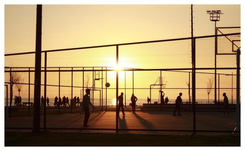 Sunset Basketball People Silhouette