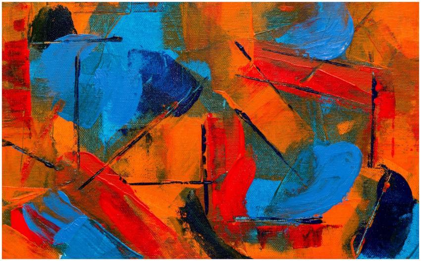 Bold and colorful abstract painting with dynamic b