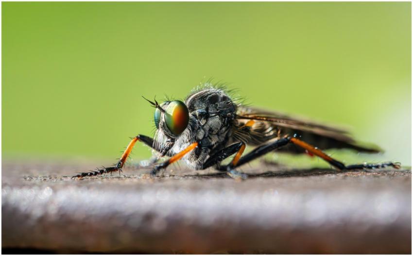 Close-up of a robber fly showcasing intricate deta