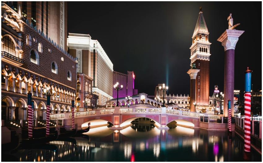 A stunning night view of the Venetian Resort in La