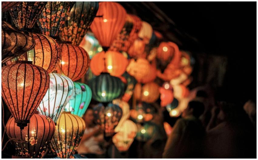 Colorful lanterns illuminating the night at a trad