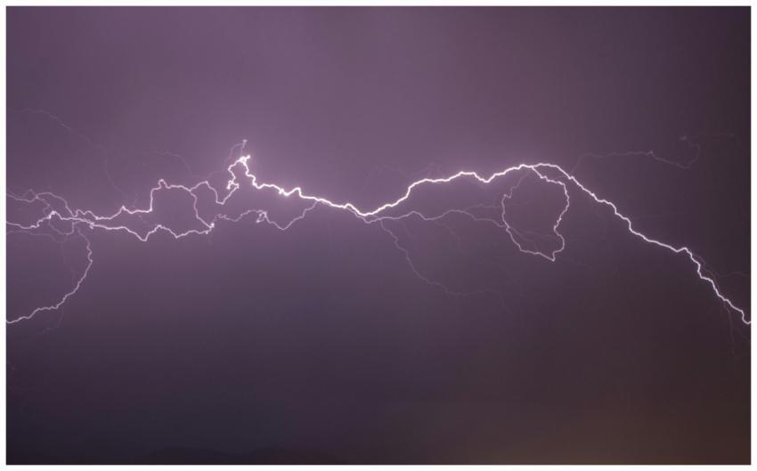 A vivid display of lightning bolts illuminating th