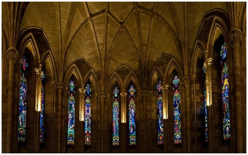 Captivating stained glass windows in a Gothic cath