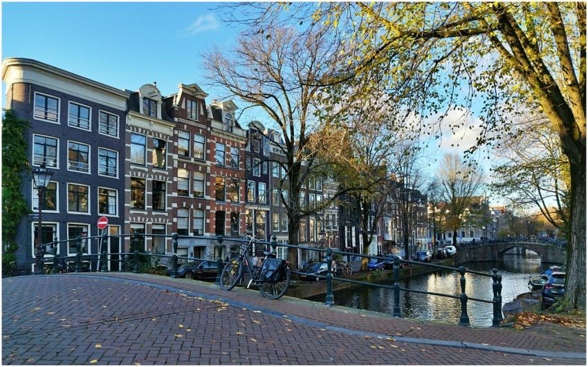 Scenic view of Amsterdam canal with historic build