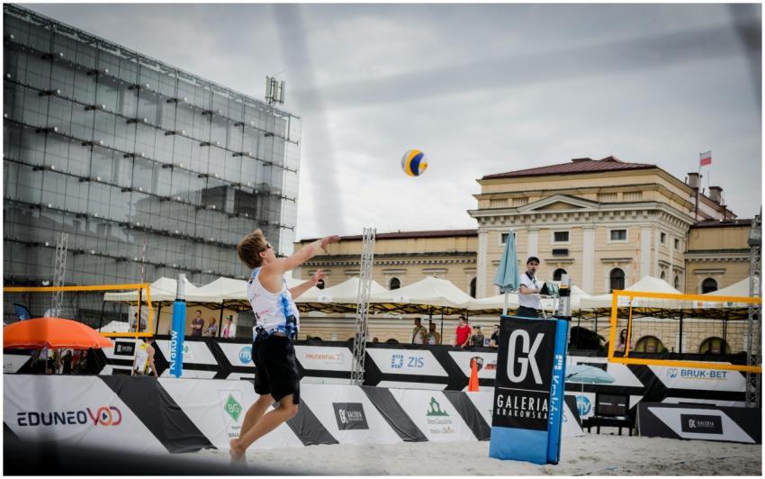 Exciting beach volleyball action captured in a bus