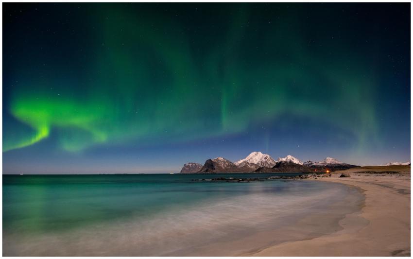 Stunning view of aurora borealis illuminating the