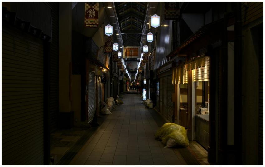 Empty Nighttime Street Market