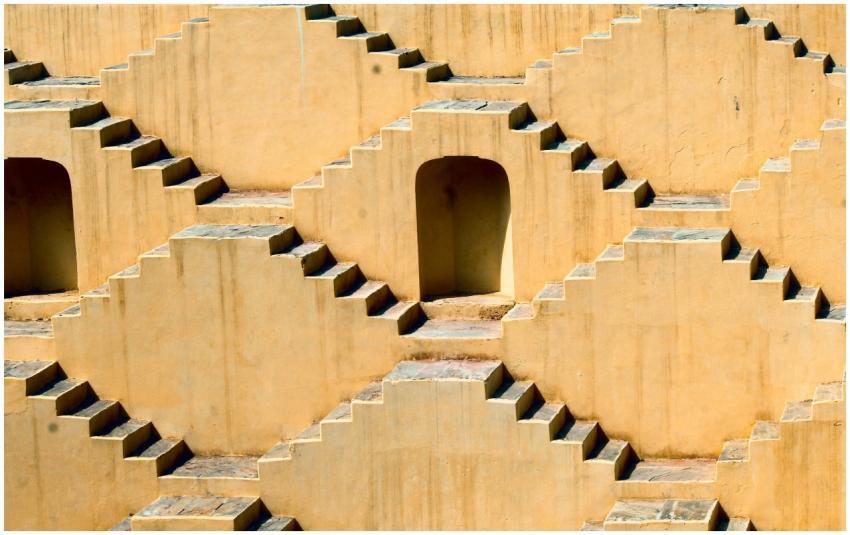 Intricate symmetrical steps of a Jaipur stepwell s