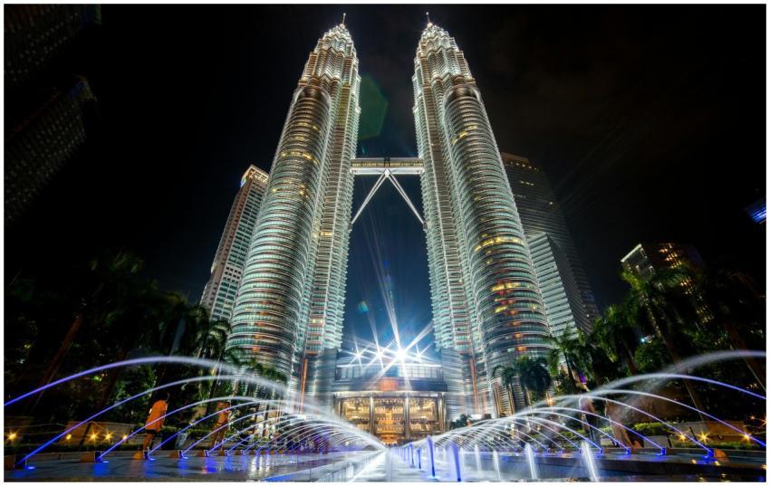 Stunning night view of the illuminated Petronas Tw