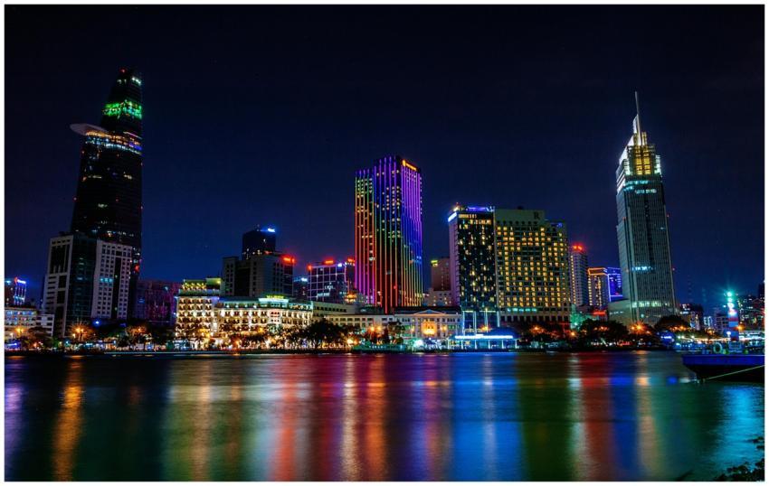 A stunning, illuminated skyline of Ho Chi Minh Cit