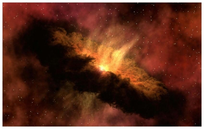 Dramatic image of a cosmic dust cloud with vivid c