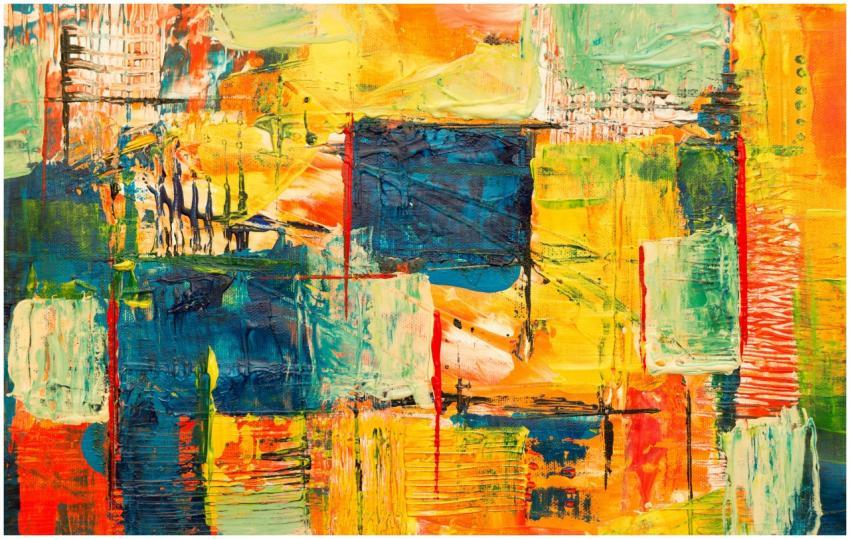 Colorful abstract acrylic painting featuring bold