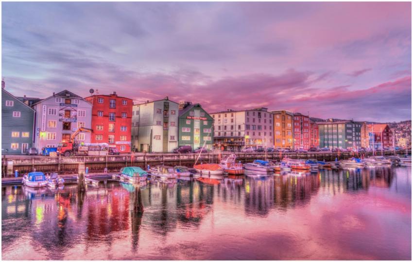Vibrant waterfront scene with colorful buildings a