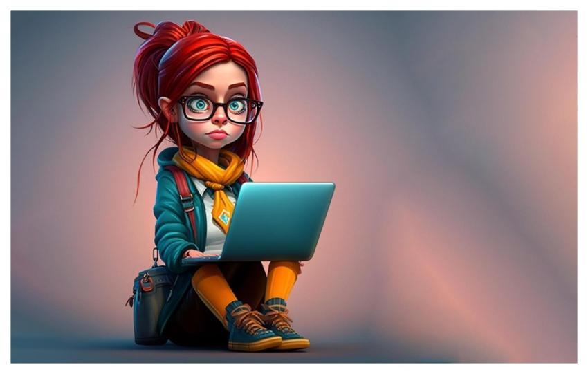 Ai Generated Woman Cartoon Laptop