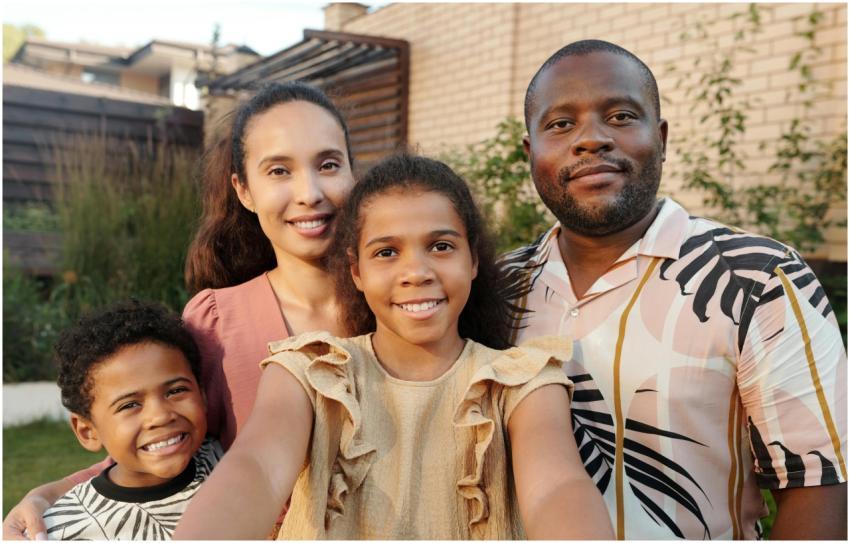 Portrait of a joyful multicultural family smiling