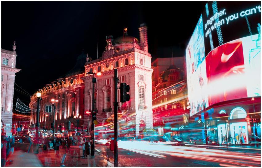 Long exposure captures vibrant city lights and nig
