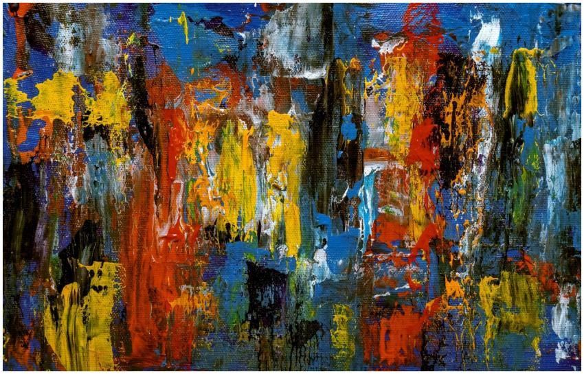 A colorful abstract expressionist painting using a