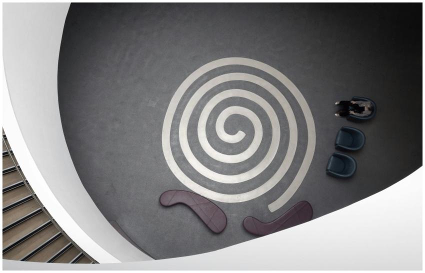 Aerial view of a contemporary spiral pattern in an