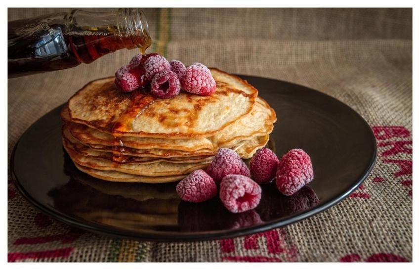Pancakes Maple Syrup Raspberries Breakfast