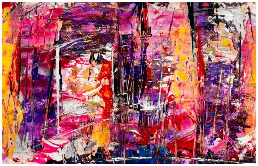 Colorful abstract painting with dynamic strokes on