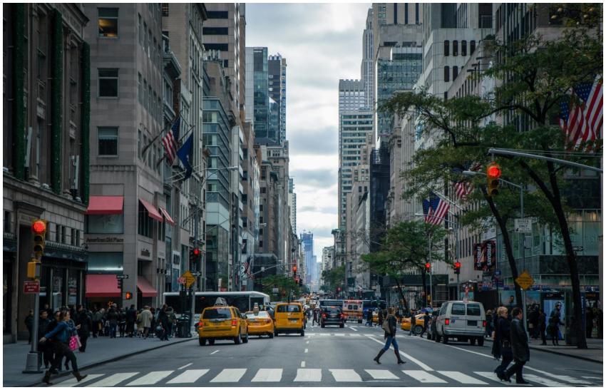 Vibrant street view of New York City with pedestri