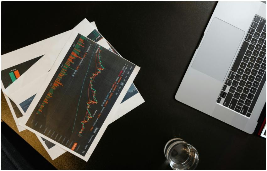 An overhead view of charts and graphs alongside a