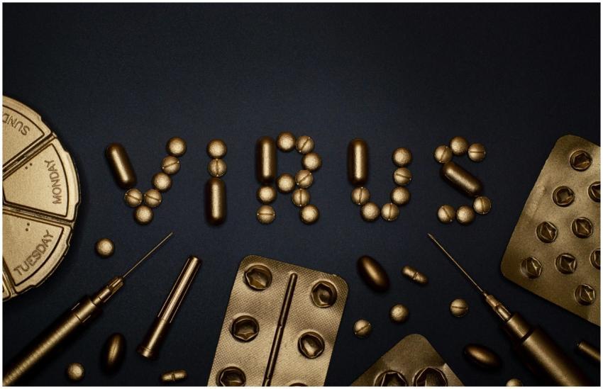 Conceptual image featuring gold pills and syringes