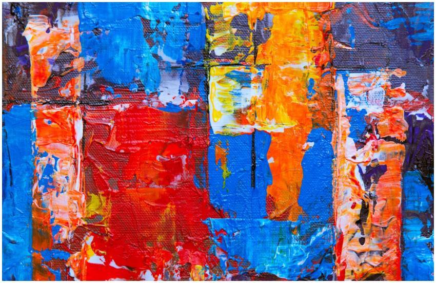 A colorful and dynamic abstract painting with rich