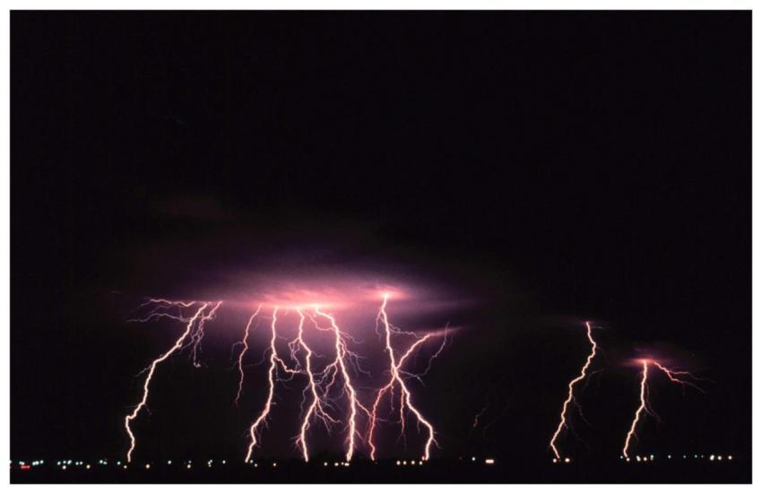 A striking display of lightning illuminating the n