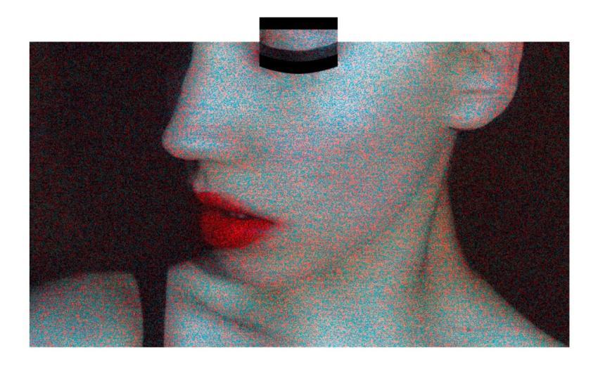 Abstract portrait with red lips and grainy texture