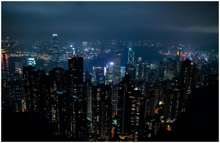 Stunning nighttime view of Hong Kong's vibrant sky