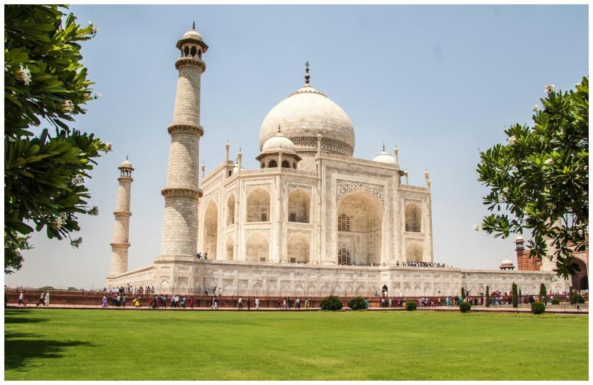 Iconic Taj Mahal showcasing its white marble beaut