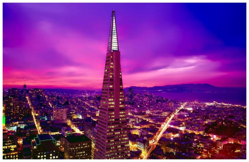 A vibrant view of San Francisco's skyline featurin